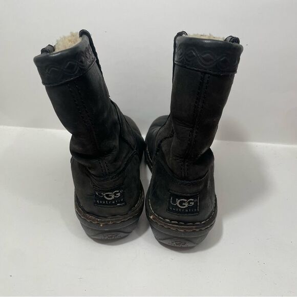 Ugg Swell Black Ankle Leather & Lambskin Winter Boots - Picture 4 of 7